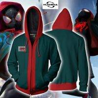 สไปเดอร์แมนกับไมล์โมราเลสคอสเพลย์เครื่องแต่งกายแจ็คเก็ต Spiderman พิษซิป Hoodie 3D เสื้อกันหนาว