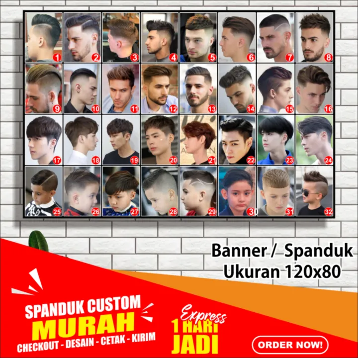 Banner Model Rambut Spanduk Barbershop Pangkas Rambut Model Rambut Ukuran 120x80 Cm Bayar 