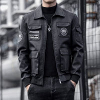 Autumn and winter middle-aged and young leather clothing, mens trendy motorcycle clothing, American street mens pilot jacket,