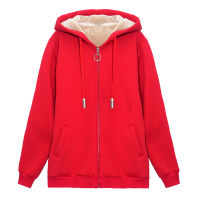 Fashion Womens Coat Winter Mid-length Plus Velvet Hoodie Sweatshirt Zipper Embroidery Letters High Quality Red Lady Clothes