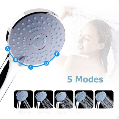 Chrome Plated Rainfall Shower Head 5 Modes Adjustable Water Saving Bath Handheld Shower Sprayer Nozzle Bathroom Accessories Showerheads