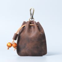 卐∏ Handmade Genuine Leather Unisex Coin Purse Portable Money Pocket With Metal Hook Retro Drawstring Wallet Storage Bag Wholesale