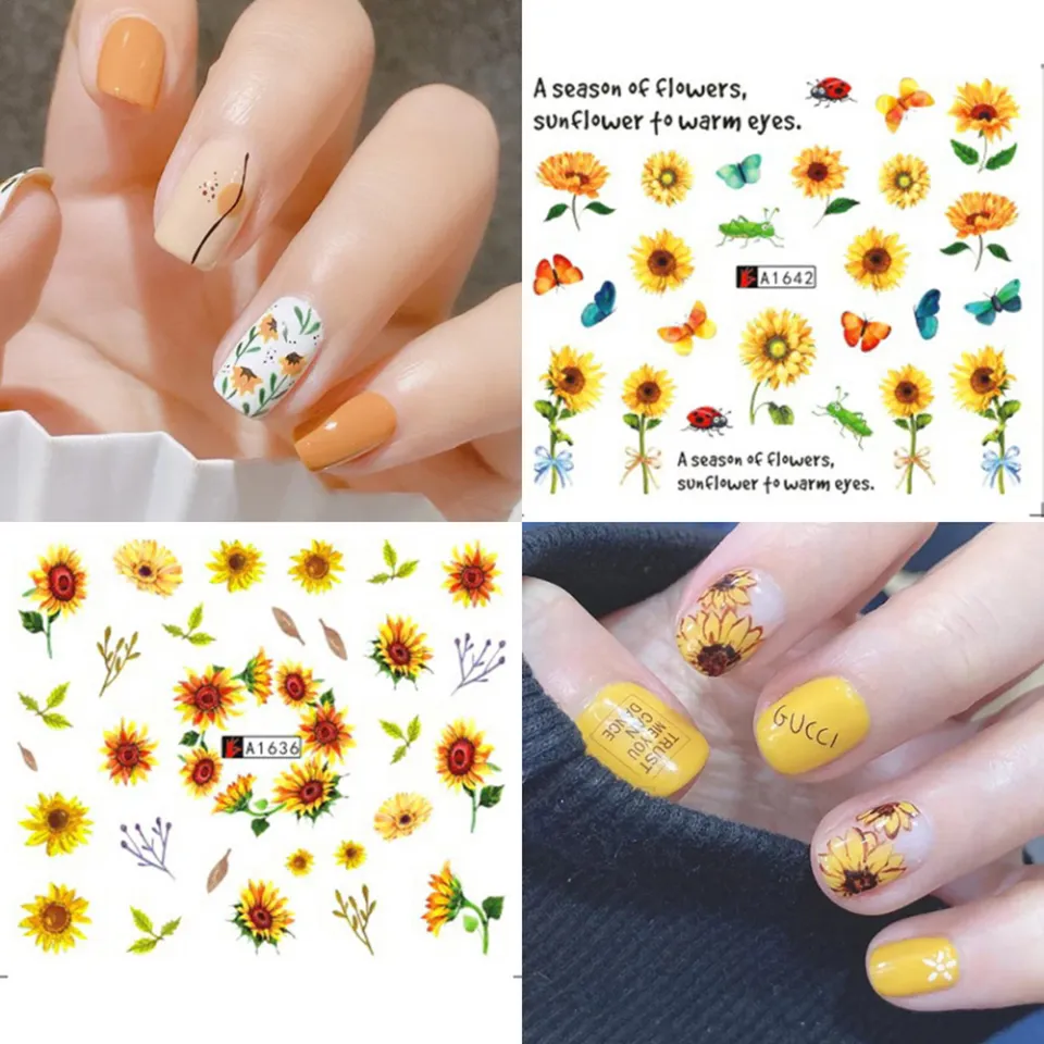 12pcs Green Leaves Spring Floral Decals Cherry Flower Nail Water