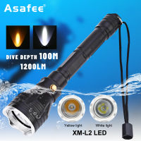 Asafee FL022D XM-L2 LED white light torch Super Bright Focus Diving Flashlight 3-speed Switch 18650 Battery Underwater100M Scuba Diving Fishing