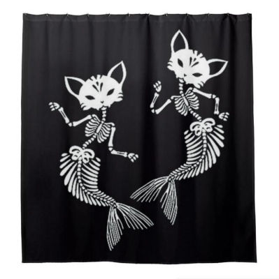 Novelty Skeletons of Cats Mermaid Shower Curtains Funny Gothic Skull Cat Bathroom Curtain Day of the Dead Halloween Home Decor