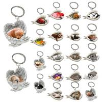 Acrylic Cute Sleeping Dog Angel Pendant Keychain Boy Car Rearview Mirror Cartoon Animal Hanging Ornament Girl Bag Jewelry Key Chains