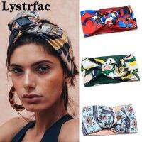 Lystrfac Vintage Front Knot Headdress Slik Turban Wide Knotted Headband for Women Ladies Bandanas Female Hair Accessories