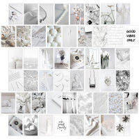 50Pcs สีขาว Neutral Aesthetic ภาพ Wall Collage ชุด Minimalist Light Grey Vsco หอพัก Decor ตกแต่งบ้านสำหรับวัยรุ่น