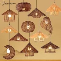 ♂✿▲ rattan chandelier creative straw hat conch birds nest retro catering restaurant hot bamboo art