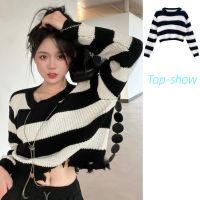 Top-show?พร้อมส่ง✨COD เสื้อสเวตเตอร์ เสื้อแขนยาวสเวตเตอร์ เสื้อไหมพรม สเวตเตอร์ลายทาง เสื้อผ้าแฟชั่นผู้หญิงเกาหลี