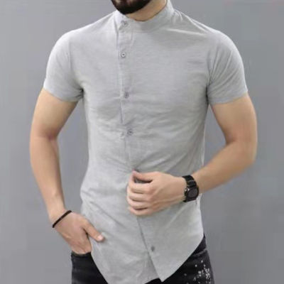 Fashion Men Shirt Lapel Long Sleeve Solid Color Streetwear Casual Irregular Stand Collar Shirts Men Cardigan Casual Camisas