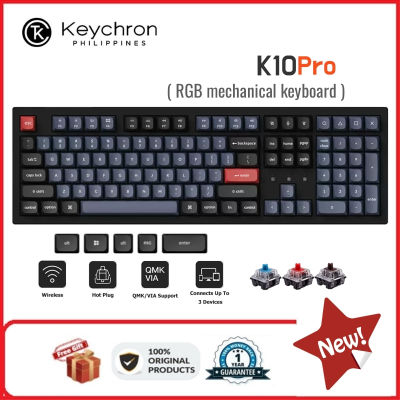 【ของแท้ใหม่💯】Keychron K10 Pro RGB support Hot swap Wireless QMK/VIA Keyboard คีย์บอร์ดมีสาย 100% 108 คีย์（ประกันศูนย์3ปี）