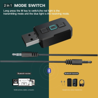 RT02 USB Bluetooth 5.0อะแดปเตอร์ Dongle เครื่องรับเสียงแฮนด์ฟรีเครื่องส่งสัญญาณไร้สายพร้อม AUX RCA 3.5มม. แจ็คสเตอริโอสำหรับ PC