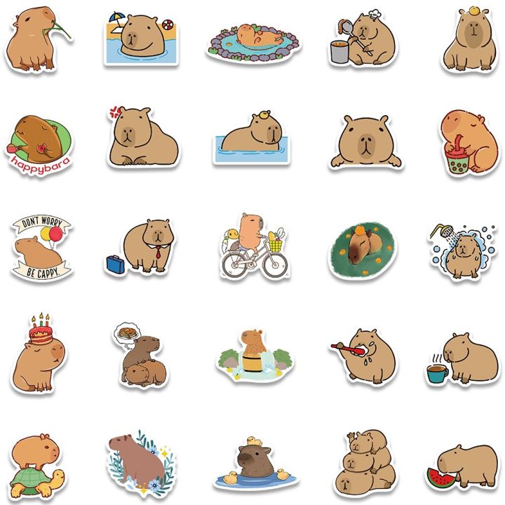 plump-capybara-cartoon-cute-brown-animals-stickers-scrapbook-laptop-phone-luggage-diary-car-motorcycle-sticker-kid-toy