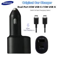 MCYP พอร์ต Samsung ซุปเปอร์เร็วคู่ของแท้ (45W + 15W) ที่ชาร์จแบตในรถกาแลคซี S23 S23พิเศษ + S22 S20เฉียบ S21พิเศษ S20 FE Note 10 Plus Note 20 Typec PD อะแดปเตอร์เครื่องชาร์จเร็วกับ5A USB C Cabl