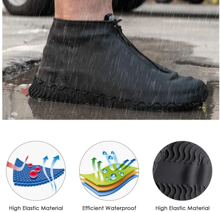 Reusable Shoe Covers, Silicone Waterproof Overshoes with Zipper, Outdoor Shoe Protectors Not-Slip Rain Galoshes for Men Women