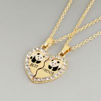 New 2Pcs/Set Metal Panda Pendant Best Friends Necklace Broken Heart Gem Gift Friendship Jewelry Gift for Kids Girls