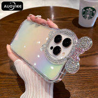 AUOVIEE เคสโทรศัพท์โบว์3D ลายการ์ตูนติดเพชรระยิบระยับสุดหรูสำหรับ iPhone 14 13 12 11 Pro Max ที่ครอบสีสันสดใสด้วยเลเซอร์แฟชั่นส่องแสงเป็นประกายระยิบระยับ