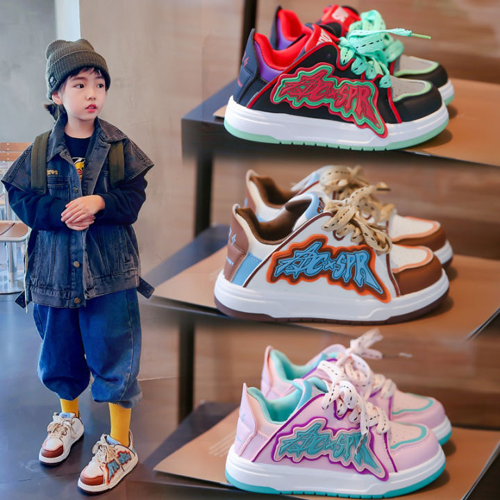 amila-รองเท้าผ้าใบเด็ก-รองเท้าสเก็ตของเด็กผู้ชาย-สีเข้ากัน-ฉบับภาษาเกาหลี-รองเท้าเด็กผู้หญิง-ด้านล่างที่อ่อนนุ่ม-และสะดวกสบายกันลื่น