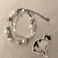 Harajuku Crystal Star Pentagram Pearl Beaded Bracelet for Women Vintage Aesthetic Charm Double Layer Chain Bracelet Jewelry Gift Charms and Charm Brac