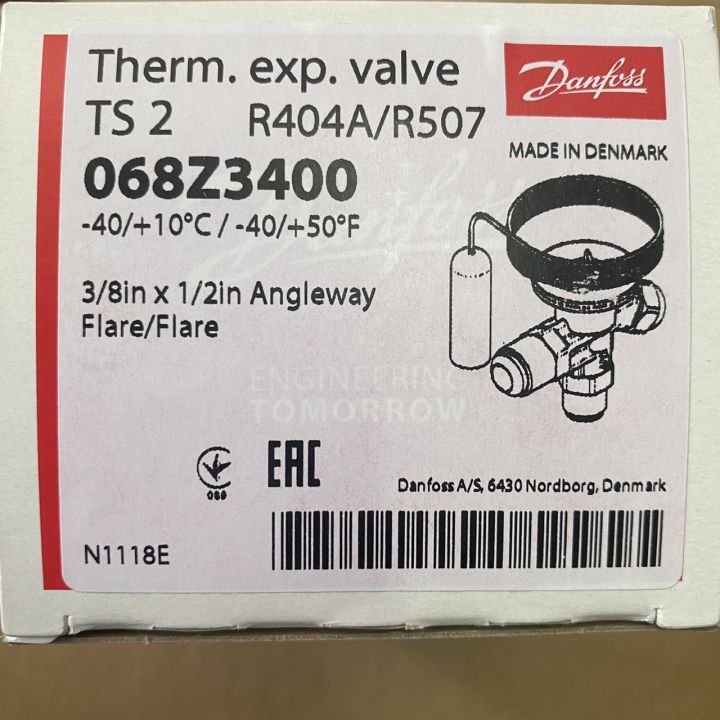 Danfoss Thermostatic expansion valve, T 2, R404A/R507A 068Z3400 