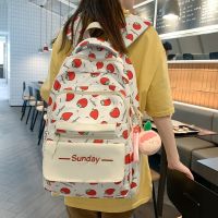 Strawberry Print Shoulder Bag Girls Waterproof Lightweight Large Capacity Secondary Students Schoolbag Travel Casual Backpacks