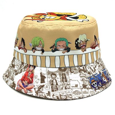[คลังสินค้าพร้อม] อะนิเมะหนึ่งชิ้นหมวกบังแดดฤดูร้อนหมวกชาวประมง Topi Bucket ลายลูฟี่สำหรับผู้ชายและผู้หญิง