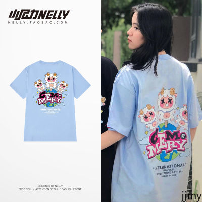 Cartoon Doodle Short Sleeve T-shirt Summer Trend Loose Hong Kong Style Casual Large Size Five Cent Sleeve T-shirt Bf