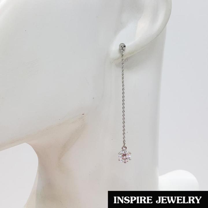 inspire-jewelry-ชุดเซ็ทสร้อยคอพร้อมจี้เพชรcz-เพชรสวยเกรด-aaa-เพชรวิ้งเจิดจรัส-size-7min-ทรงกลมหุ้มหนามเตย-พร้อม-ต่างหูรูปทรงกลมห้อยระย้า-size-7min