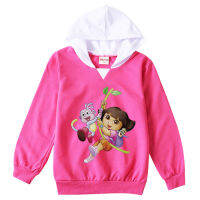 [ในสต็อก] Dora The Explorer 3-14ปีคลุมด้วยผ้าเสื้อกันหนาวเด็ก Hoodies แขนยาวสำหรับหนุ่มๆสาวๆฤดูใบไม้ผลิและฤดูใบไม้ร่วงกีฬาผ้าฝ้ายผสมการ์ตูนเสื้อผ้าเด็ก