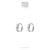 NooYoo ต่างหูสำหรับผิวแพ้ง่าย Hoop with Triple Bezel CZ (ขาว/ทอง)