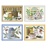 Afternoon tea tea cup counting cross stitch kit 14CT 11C printed white cloth DIY hand embroidery Chinese cross stitch needlework