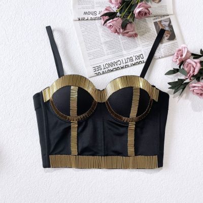 ◇ Golden tube bead stage costume DS performance wrap chest corset nightclub female singer party bra tube top hot girl