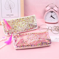 Bebeti Japanese Transparent Zipped Pencil Bag Korean Style Stationery Case Tassel Girls Heart Sequin Pencil Case New Arrival