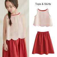 Girls Cotton And Linen Suit 2022 Summer New Casual Sleeveless Top And Loose Red Skirt Sets Childrens Clothing Outfits TZ71