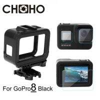 ขอบเคสสีดำสำหรับ Gopro 8ฝาครอบป้องกันบ้าน + จอกระจกเทมเปอร์ LCD ป้องกันสำหรับ Go Pro 8อุปกรณ์เสริมใหม่