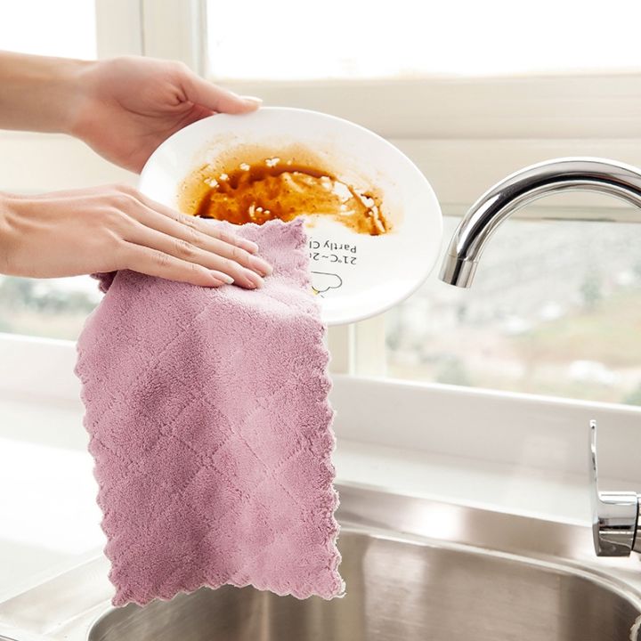kitchen-cleaning-solid-color-double-sided-strong-absorbent-non-cuddly-rags-oil-dry-wet-dish-towels-brush-micro-coral