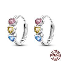 Earrings For Women Silver 925 Original Heart Shaped Colorful Zircon Stud Earrings Silver 925 Engagement Anniversary Jewelry Gift