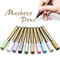 10pcs Soft Head Metallic Pen Set 2mm Water Based Color Marker for Black Brown Card Drawing Stationery School F606