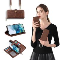 ✶ Detachable Wallet Pu Leather Multifunction Phone Case For Samsung Galaxy S22 S21 S20 FE Note20 10 A71 A51 Ultra Plus Black Cover