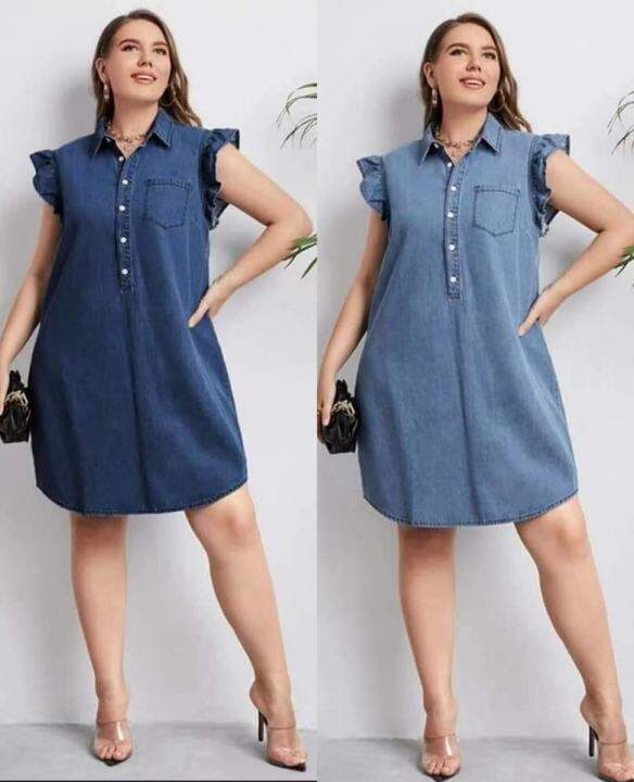 PLUS SIZE RUFFLED SLEEVE DENIM/ CASUAL DENIM DRESS Lazada PH