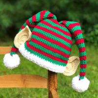 Santa Hats For Adults And Kids Christmas Cap Red Green Stripe Elves Ears Knit Hat Santa Hats Party Caps Party Elf Hat