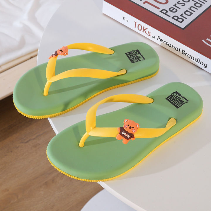 ส่งเร็วพิเศษ-flip-flops-ผู้หญิงฤดูร้อนนอกสวมลื่นสุทธิสีแดงสาวน่ารักหมีนักเรียนครัวเรือนคลิปฟุตสุภาพสตรีรองเท้าแตะและรองเท้าแตะ