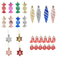 6Pcs Christmas Tree Pendants Hanging Decor Assorted Set Plastic Colorful Xmas Tree Ornament New Year Christmas Decorations