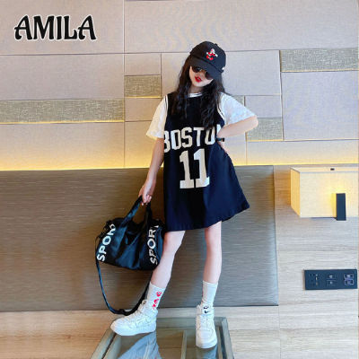 AMILA กระโปรงเสื้อยืดแขนยาวครึ่งแขนสำหรับเด็กผู้หญิง,เสื้อผ้าชั้นนอกของเด็กผู้ชายชุดเดรสเด็กสไตล์ต่างประเทศ