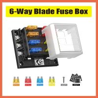 6-Way Blade Fuse Box Fuse Block Holder with Fuses for 12V 24V Fuse Box Holder M5 Stud With LED Indicator Light Car Marine