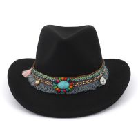 New Vintage Western Women Cowboy Hat For Men Wide Brim Cowboy Jazz Hats With Leather Belt Sombrero Cap Four Seasons