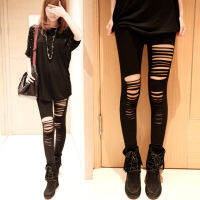 【cw】 Korean Super Hot Hot Sale No Pilling Skinny Pants Ladies Tight-Fitting Cotton Irregular Solid Color Ripped Leggings Wholesale