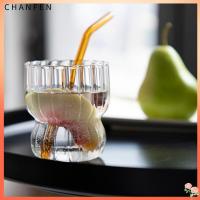 CHANFEN คาเฟ่ข้าวโอ๊ตบดถ้วยไวน์ Cangkir Kaca ลายทางไอศครีมโยเกิร์ตทนอุณหภูมิ