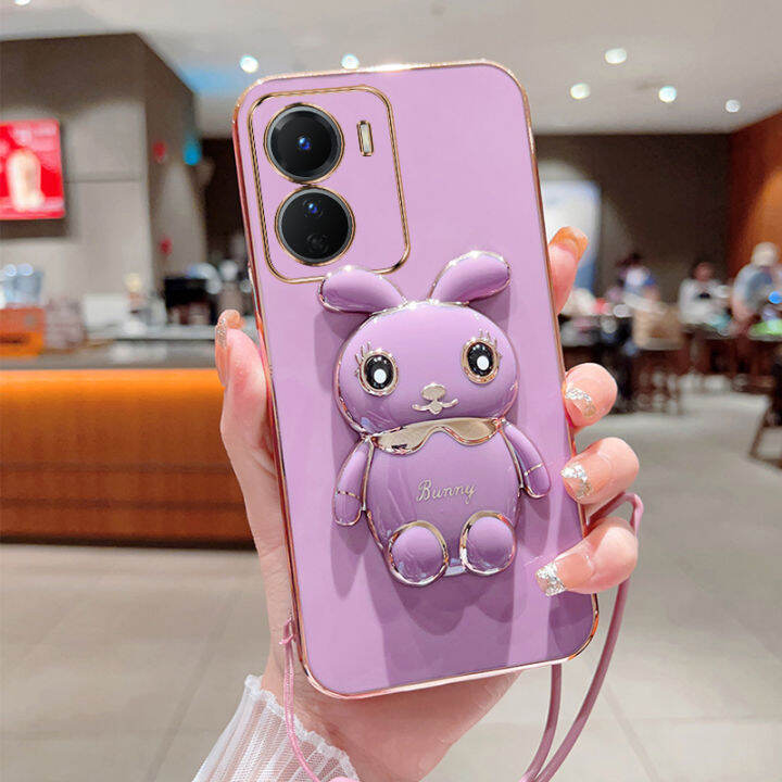 ybdเคสกระต่ายน่ารักสำหรับ-vivo-v27-s16e-s16-s16-pro-v27-pro-ที่ยึดการ์ตูนแบบสามมิติเคสซิลิโคนแบบนิ่มฟรีสายคล้อง